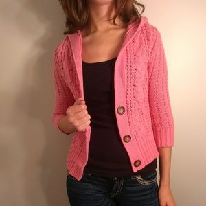 Pink Sweater cardigan with hood